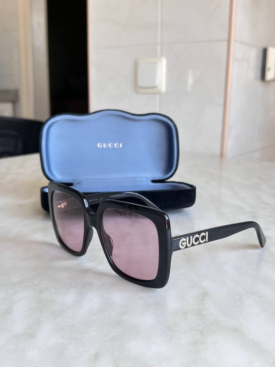 image of Gucci Crystals Logo Oversized Sunglasses Gg0418S Y2K Grunge in Black, Men's
