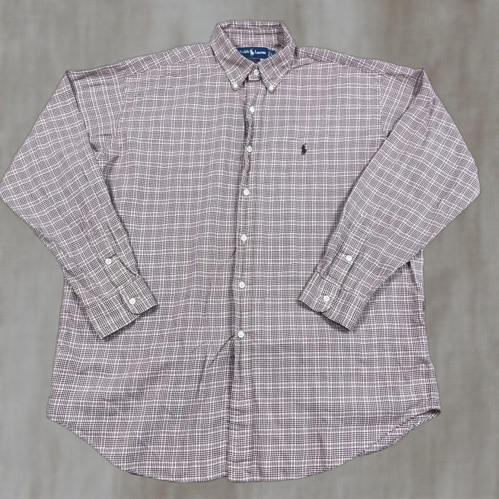Ralph Lauren Ralph Lauren Button-Up Shirt Men Large Brown Houndstooth Plaid Blake Dress Casual Workwear Button-Front Long Sleeve Cotton Size 42R - 1 Thumbnail