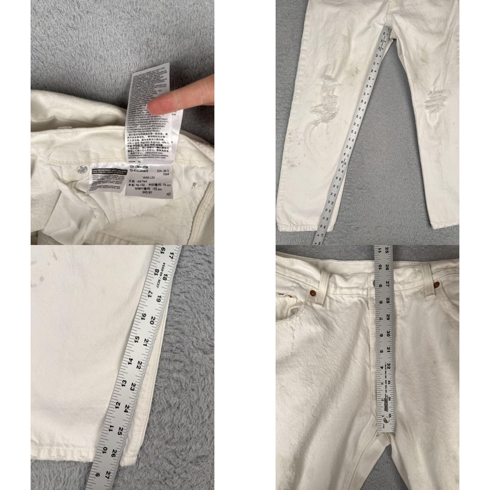 Levi's Levi's 501 CT Jeans Womens W30 L32 High Rise Distressed White 100% Cotton Regular Tapered Jeans - Levi's 500 Series 501 CT Womens Clothing Size 30" / US 8 / IT 44 - 8 Thumbnail