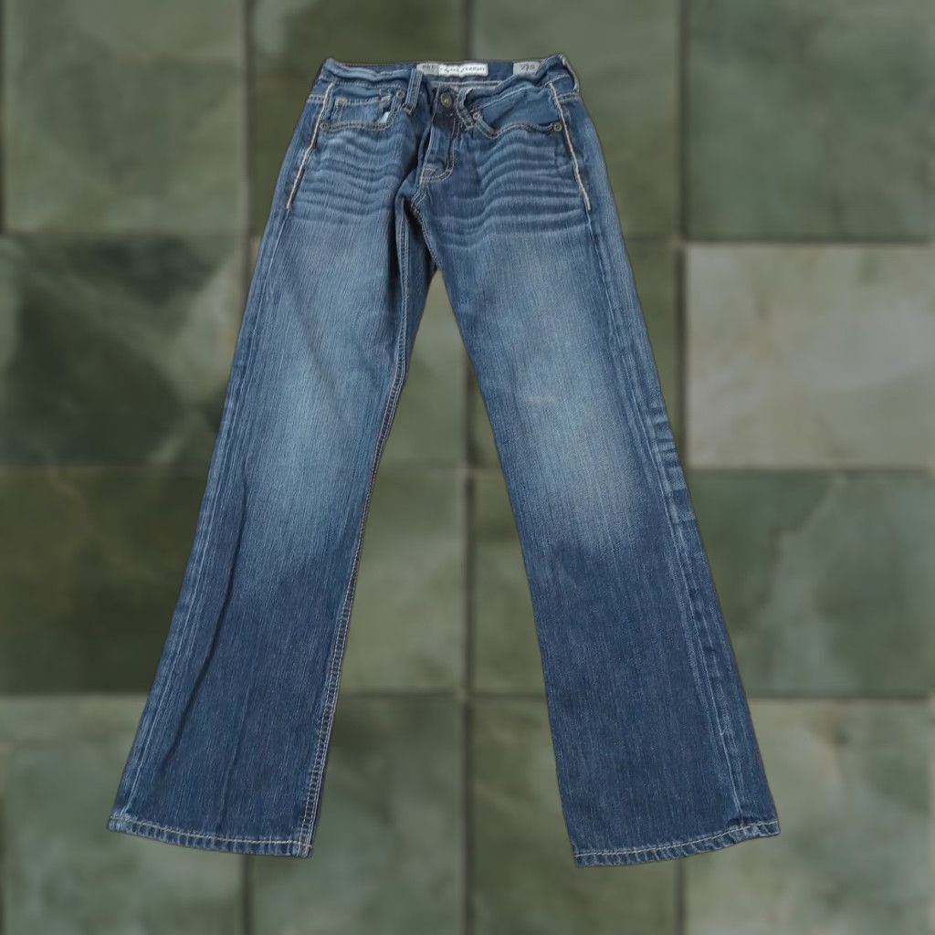 Vintage Buckle BKE Mens 27x28 Blue Denim Straight Jeans Casual Button Fly Cotton Size US 27 - 1 Thumbnail