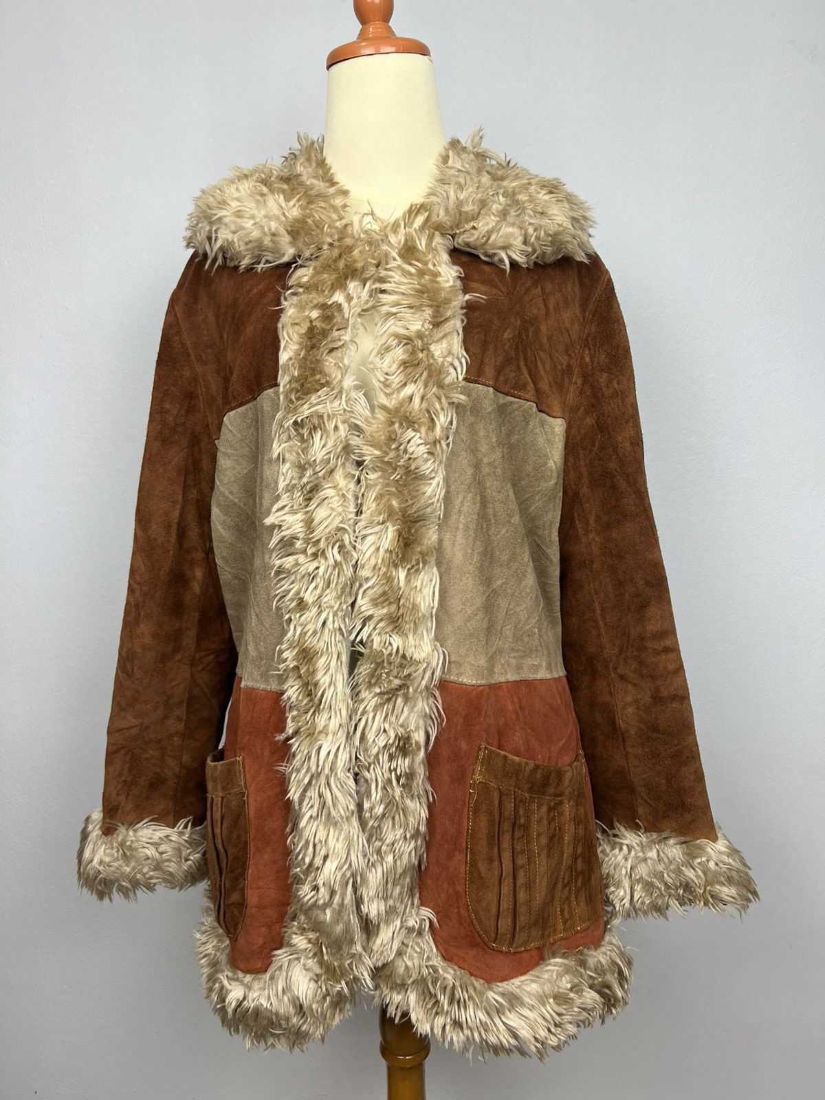 Vintage VINTAGE 70s Penny Lane Patchwork Suede Coat Size US M / EU 48-50 / 2 - 2 Thumbnail