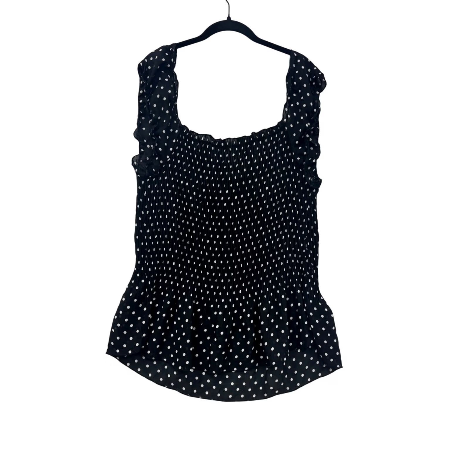 Vintage Jaipur Blouse Womens M Black Polka Dot Blouse Shirt Top Ruffled Sleeve Scoop Neck 8883 Size M / US 6-8 / IT 42-44 - 2 Thumbnail