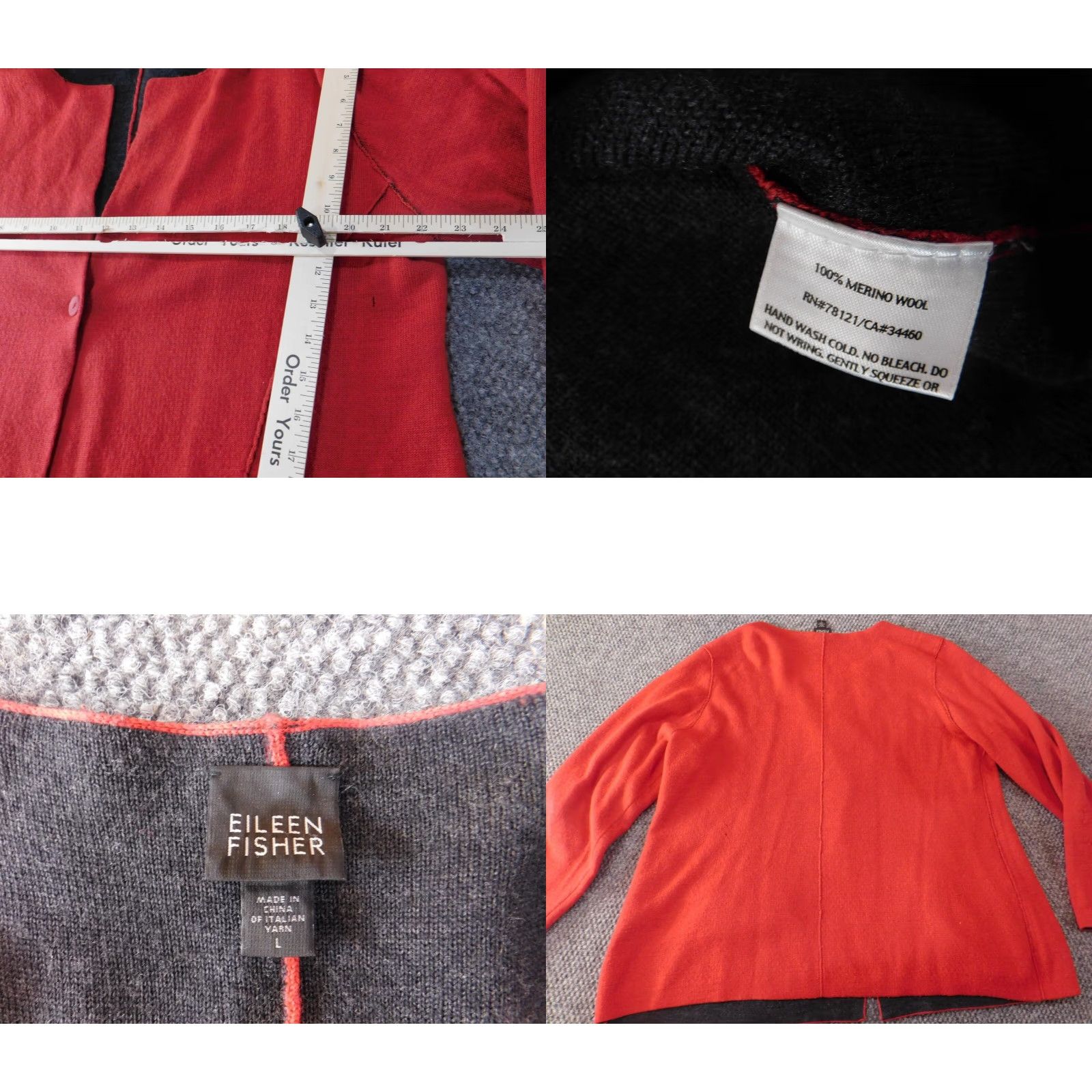 Eileen Fisher Eileen Fisher Sweater Cardigan Womens Large Red Wool Knit Button Open Round Neck Long Sleeve Raglan Stretch Vintage No (adjust if necessary) Size L / US 10 / IT 46 - 8 Thumbnail