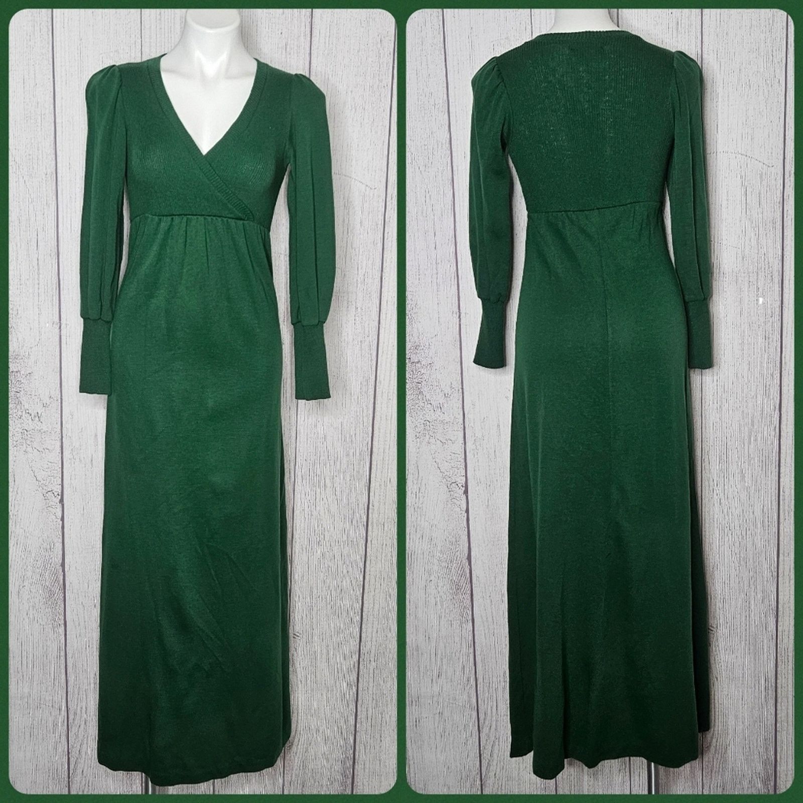 Vintage VTG 70s Green Maxi Dress w Surplice Neckline, HUBBA HUBBA Size M / US 6-8 / IT 42-44 - 1 Thumbnail