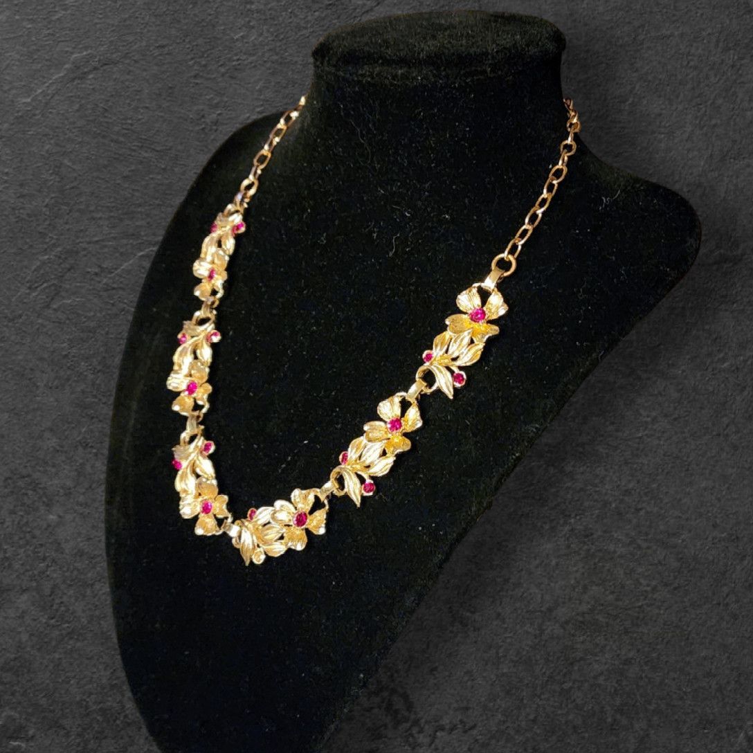 Other Vintage red rhinestones goldtone floral & leaf necklace Size ONE SIZE - 3 Thumbnail