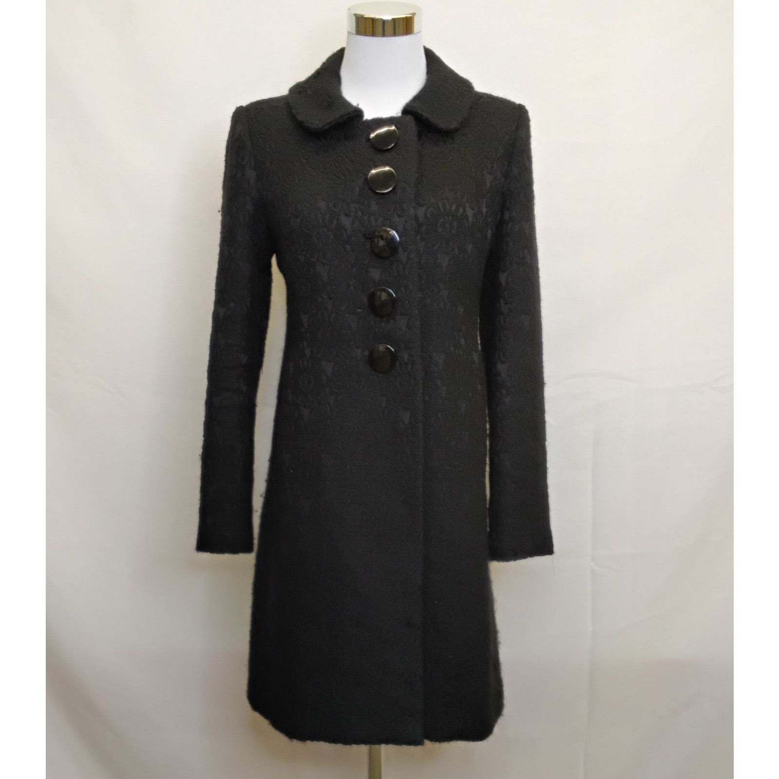 MILLY Milly of New York Wool Pea Coat Women's 4 Black Flowers Size S / US 4 / IT 40 - 2 Thumbnail