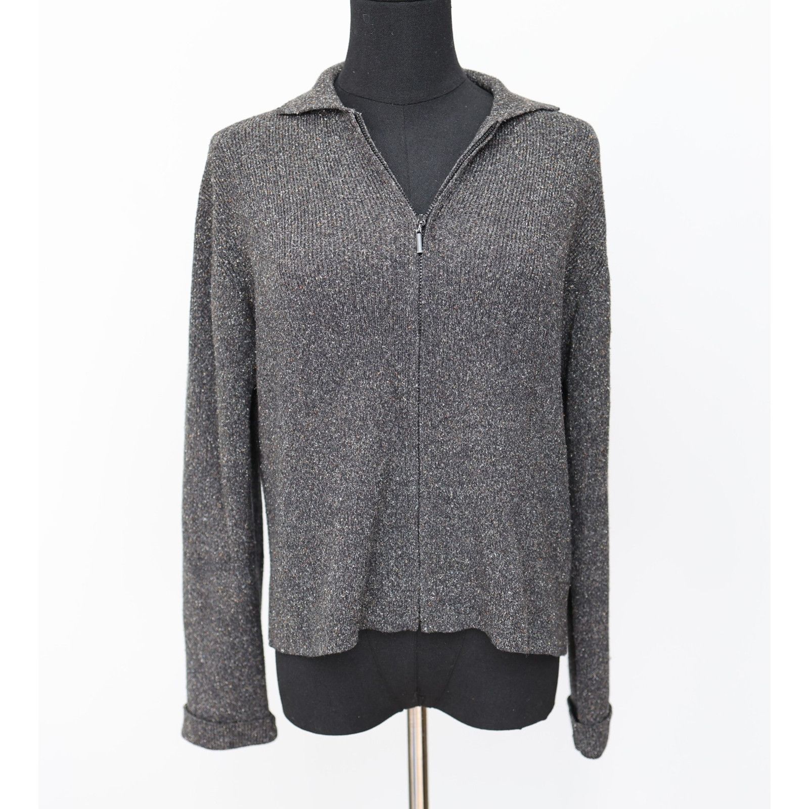 Eileen Fisher EILEEN FISHER Gray Full Zip Collared Cardigan Sweater Size S Size S / US 4 / IT 40 - 3 Thumbnail