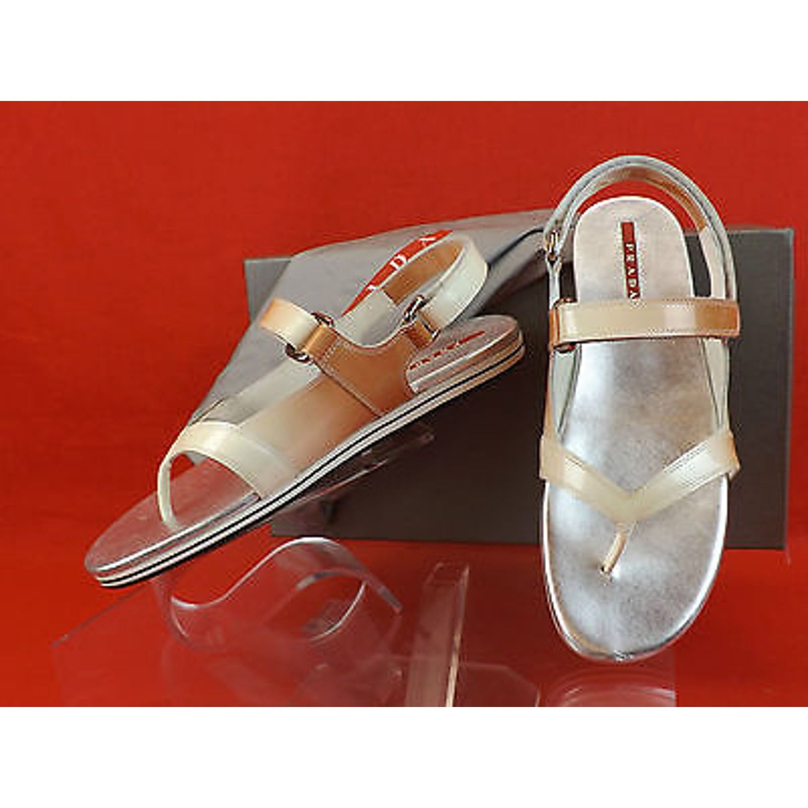 Prada PATENT OMBRE LEATHER FLATS TWO TONE THONG SANDALS 37.5 Size US 7.5 / IT 37.5 - 10 Thumbnail