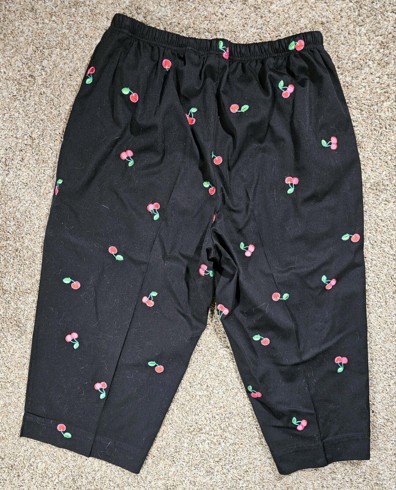 Designer Breckenridge Woman 18W Black Cherries Cutoff Pant Drawstring Size 40" / US 18 - 6 Thumbnail