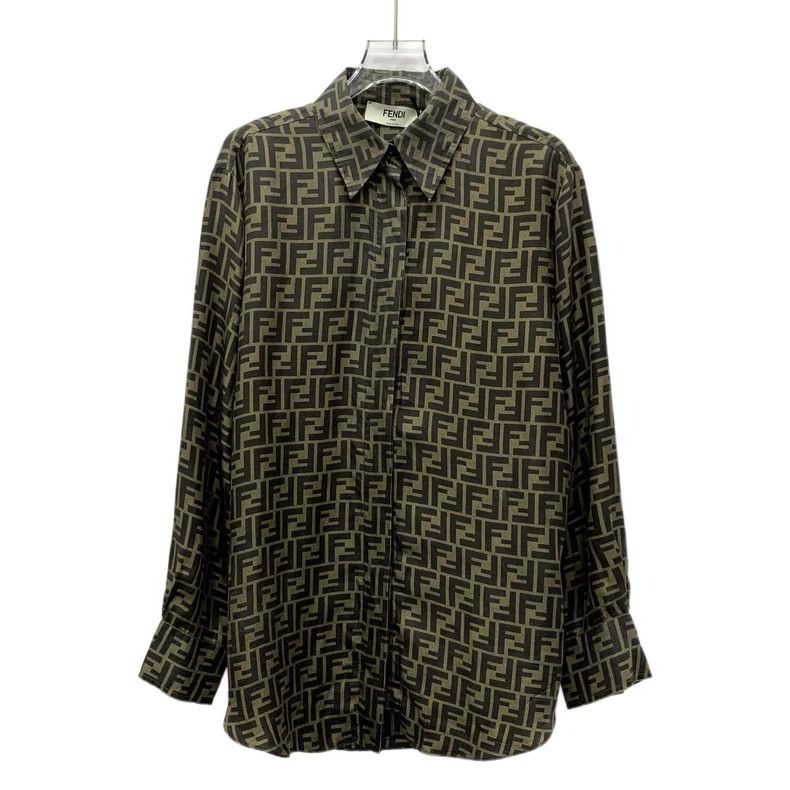 Fendi Brown Logo Print Silk Shirt