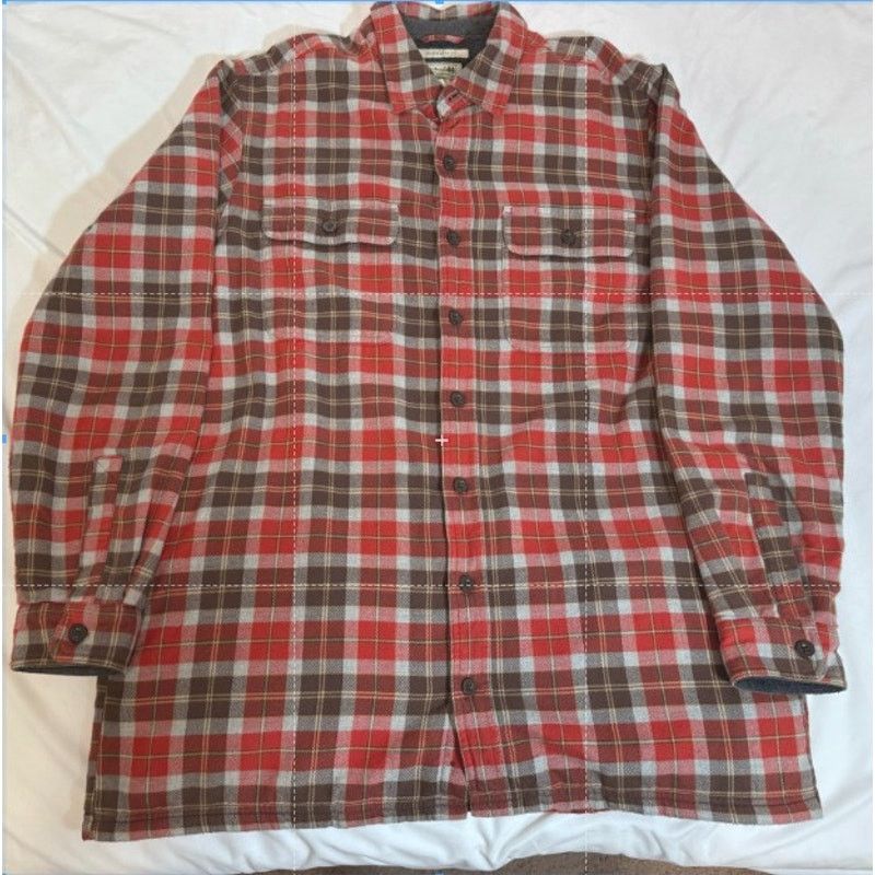 L.L. Bean LL Bean Fleece Lined Flannel Shirt Shacket Orange Brown Men Size US L / EU 52-54 / 3 - 5 Thumbnail