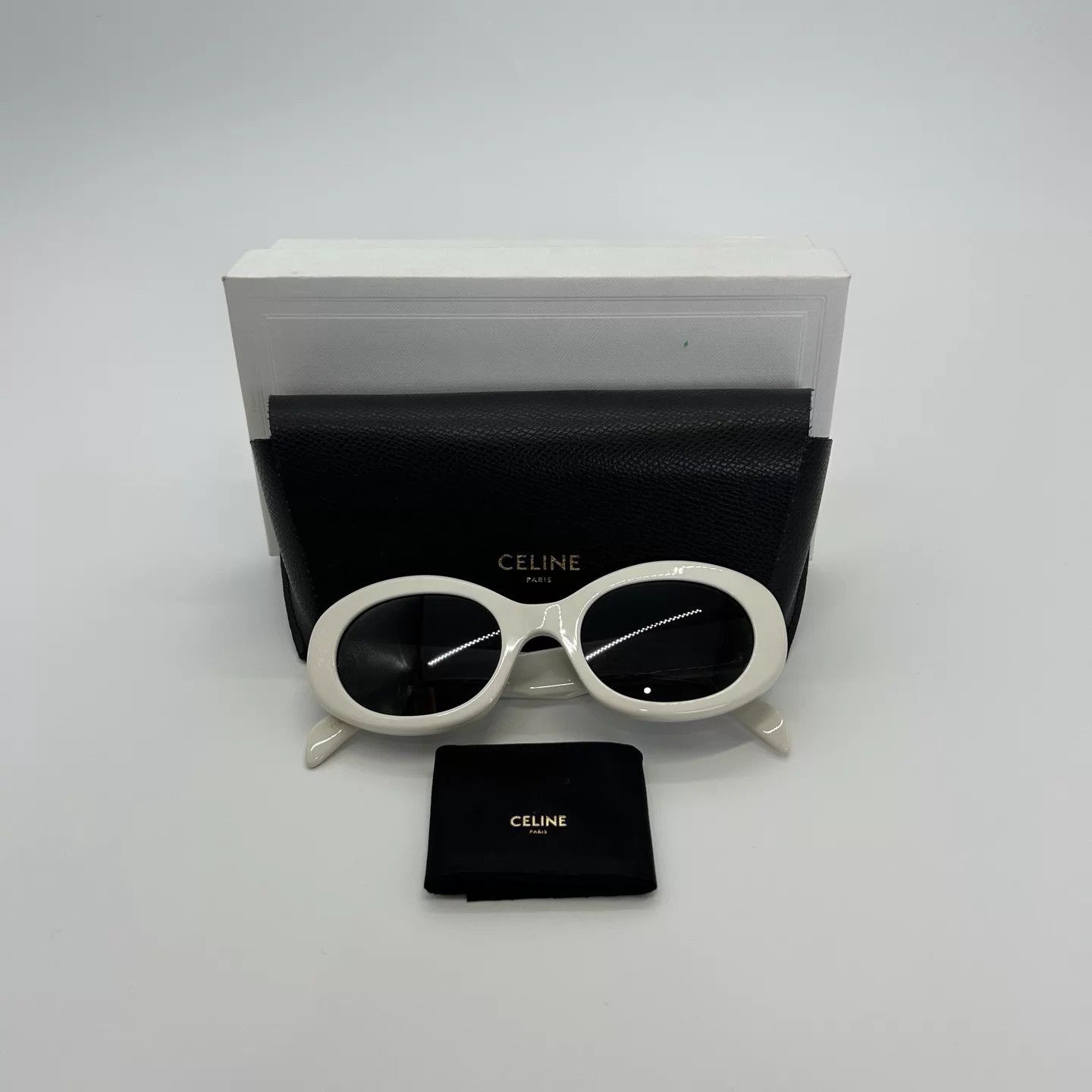 Celine Celine White Shades Vintage Triomphe Logo Zhao Lusi HB6924 Size ONE SIZE - 5 Thumbnail