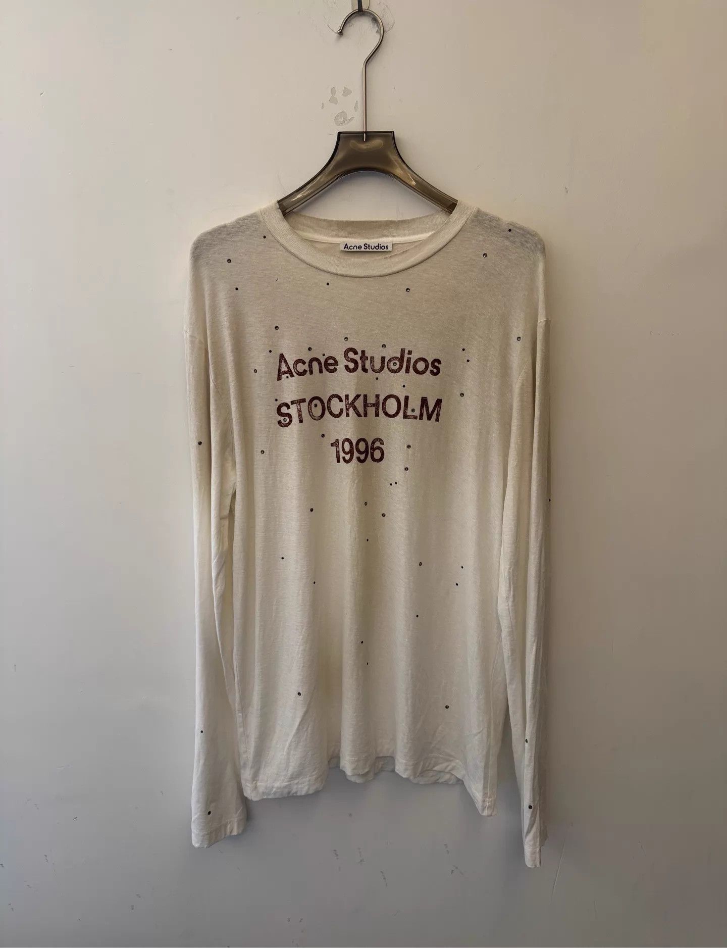 Acne Studios Acne 1996 Graphic Distressed Mist White S T-Shirt Size US S / EU 44-46 / 1 - 1 Thumbnail