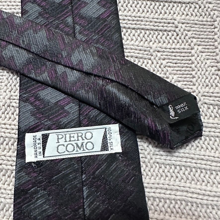 Vintage Piero Como gray purple metallic abstract geometric silk tie Size ONE SIZE - 3 Thumbnail