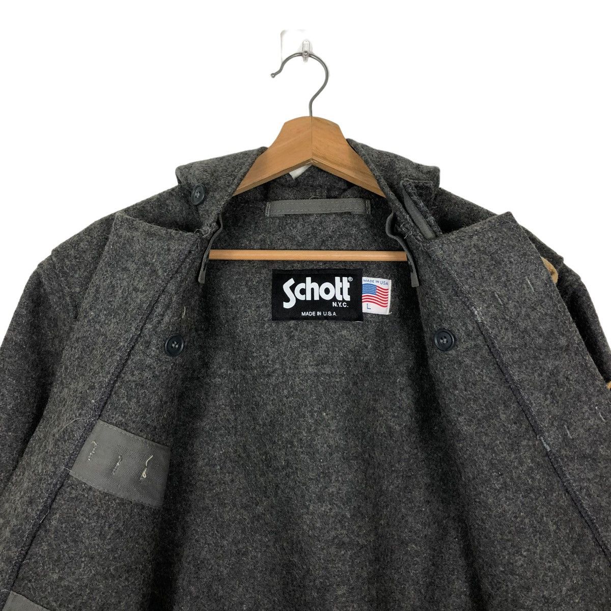 Schott 🔥HERRINGBONE WOOL LONG JACKET SCHOTT DUFFLE MADE IN USA Size US L / EU 52-54 / 3 - 12 Thumbnail