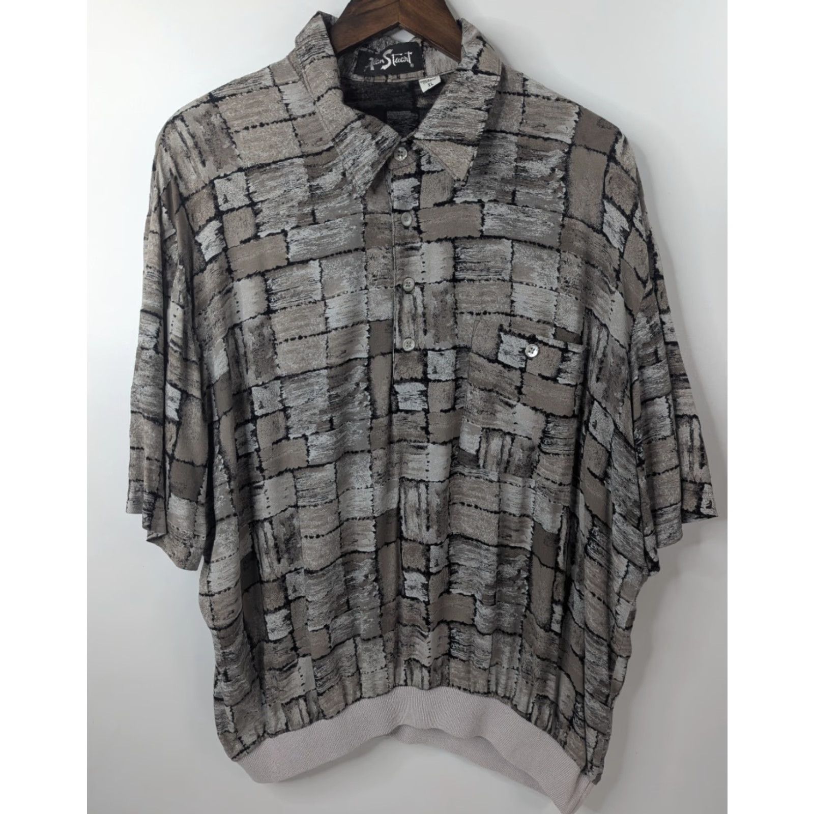 Vintage VINTAGE Alan Stuart Gray Abstract Banded Waist Polo Shirt Mens XL Gray Polo Shirt XL Mens Size US XL / EU 56 / 4 - 2 Thumbnail