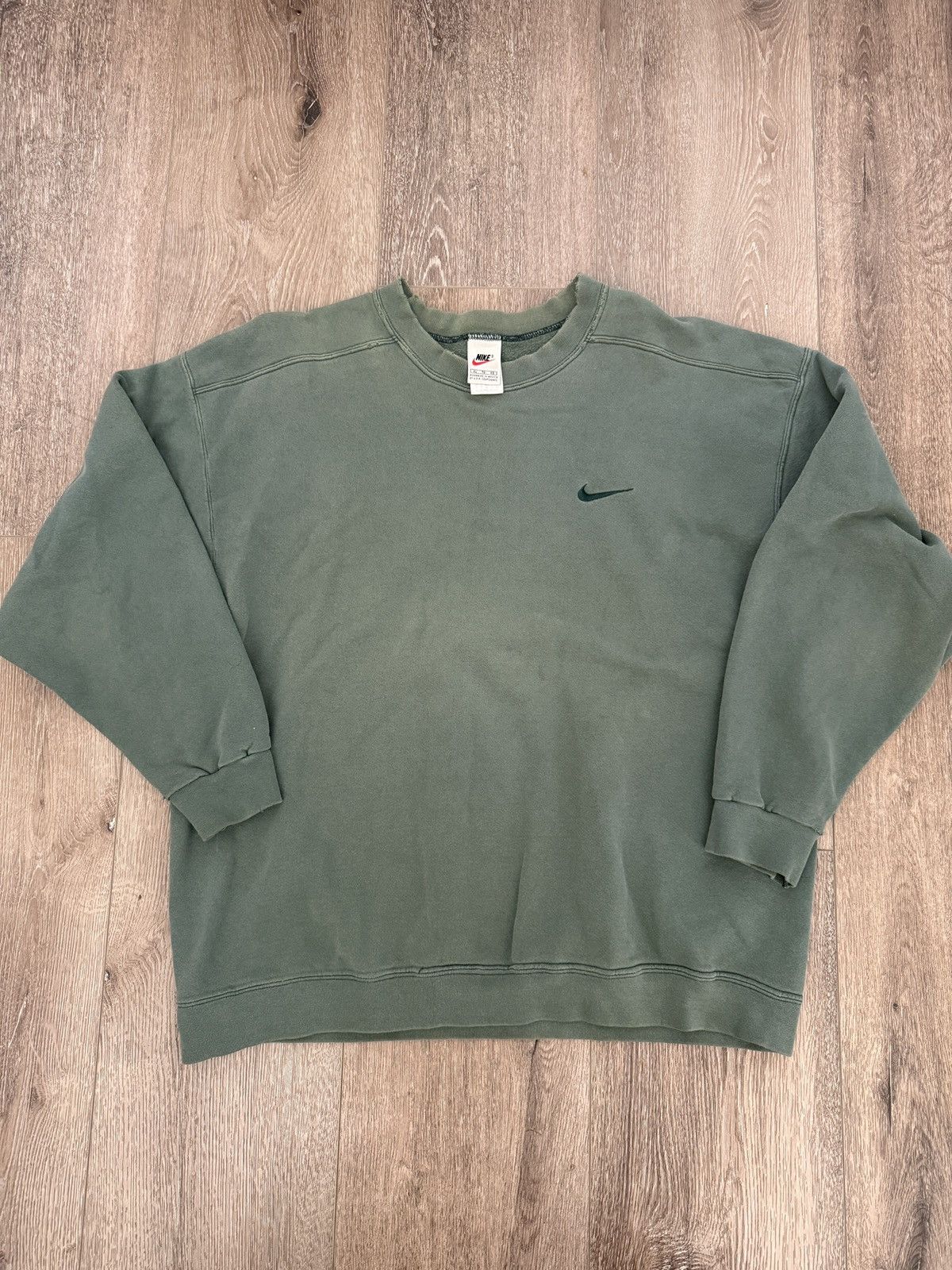 Nike Vintage Nike 90s Faded Green Small Swoosh Crewneck, Size US XL / EU 56 / 4 - 1 Thumbnail