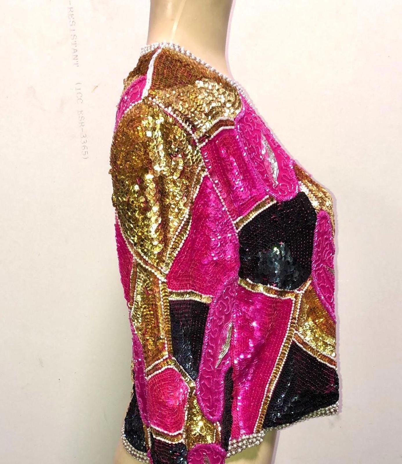Designer Sequined Jacket Pink Gold size 14 Size XL / US 12-14 / IT 48-50 - 4 Thumbnail