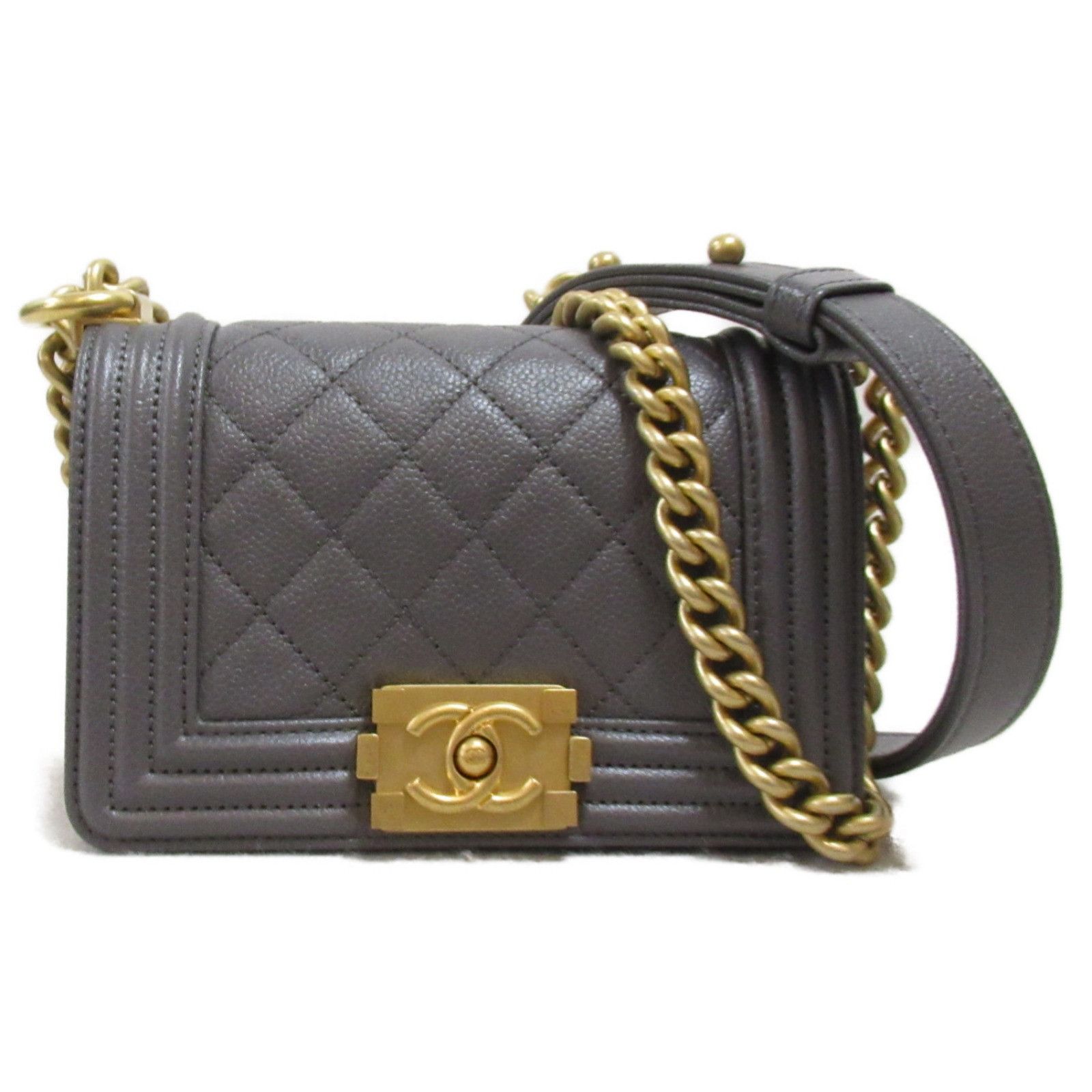 Chanel Chanel Boy Chanel Caviar Skin Mini Chain Shoulder Bag Leather Shoulder Bag in Grey, Women's