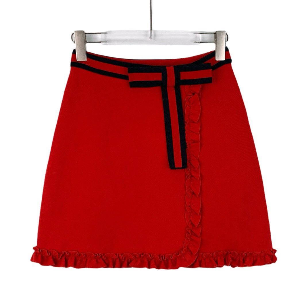 Gucci Gucci Red Bow Tie Striped Web Lace Casual Knit Skirt K26WX Size 26" / US 2 / IT 38 - 1 Thumbnail