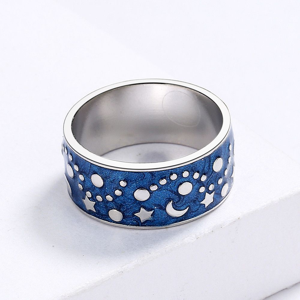 Jewelry Night Star Moon Handmade Enamel Ring Size ONE SIZE - 2 Thumbnail