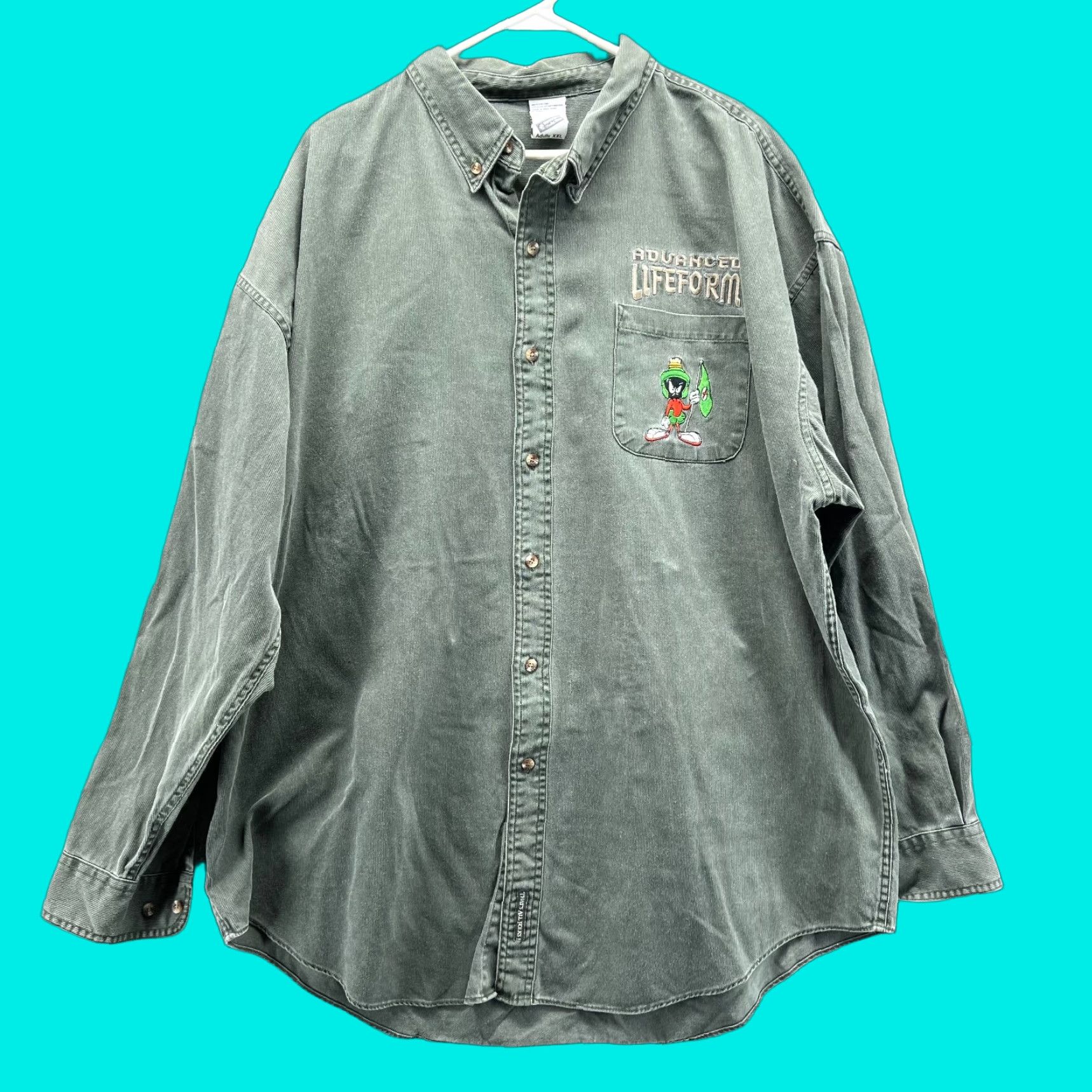 Vintage VINTAGE Warner Bros. Marvin the Martian Shirt Men 2XL Green Corduroy Button-Up Long Sleeve Size US XXL / EU 58 / 5 - 1 Thumbnail