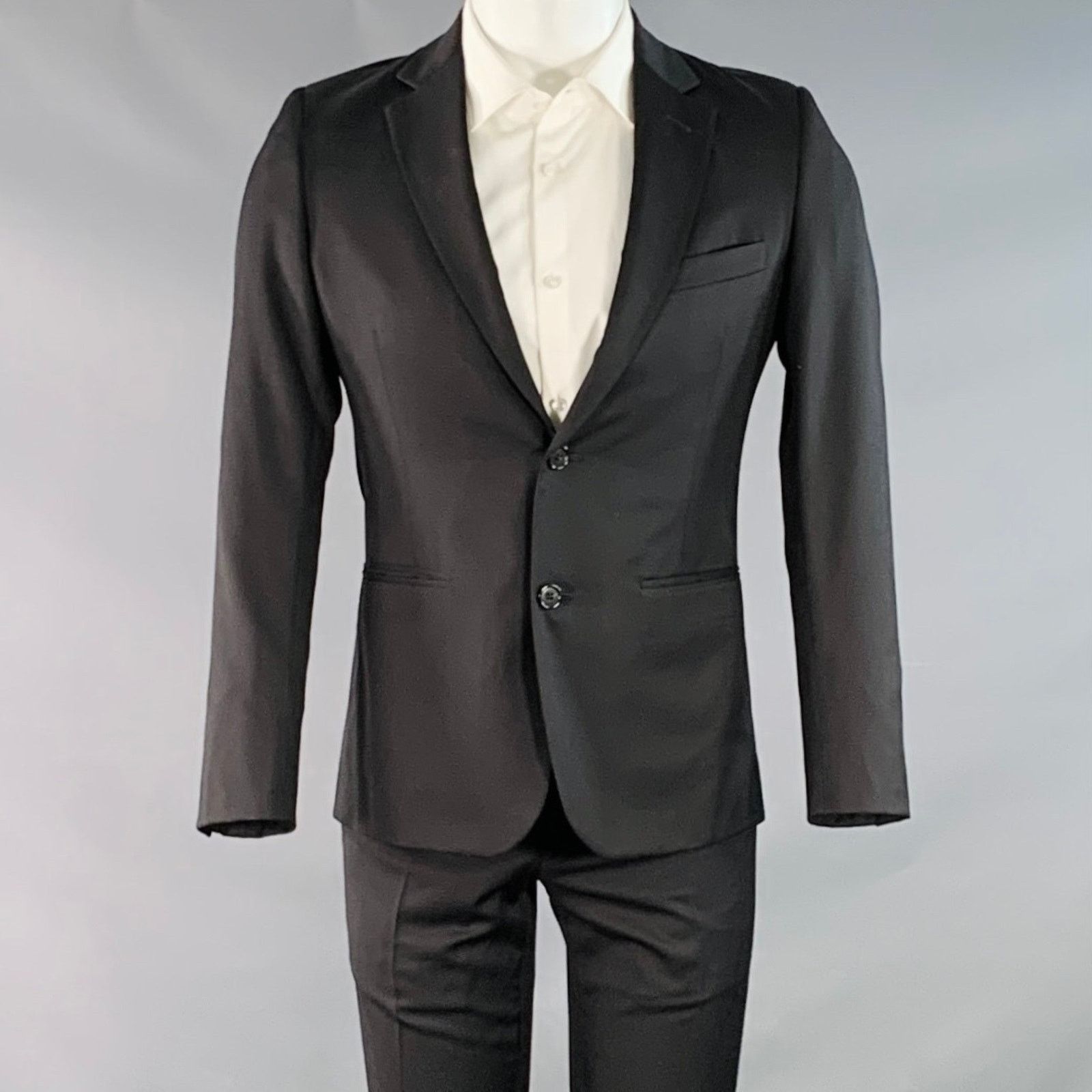 Band Of Outsiders BAND OF OUTSIDERS Size XS Black Twill Wool Notch Lapel Suit Size 36S - 1 Thumbnail