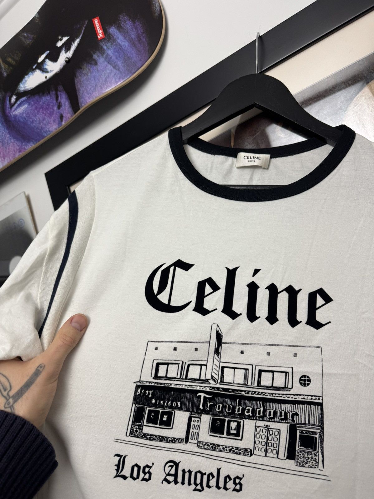 Celine Celine Hedi Slimane Ringer Tee Designer White Black LA Print Size US L / EU 52-54 / 3 - 2 Thumbnail