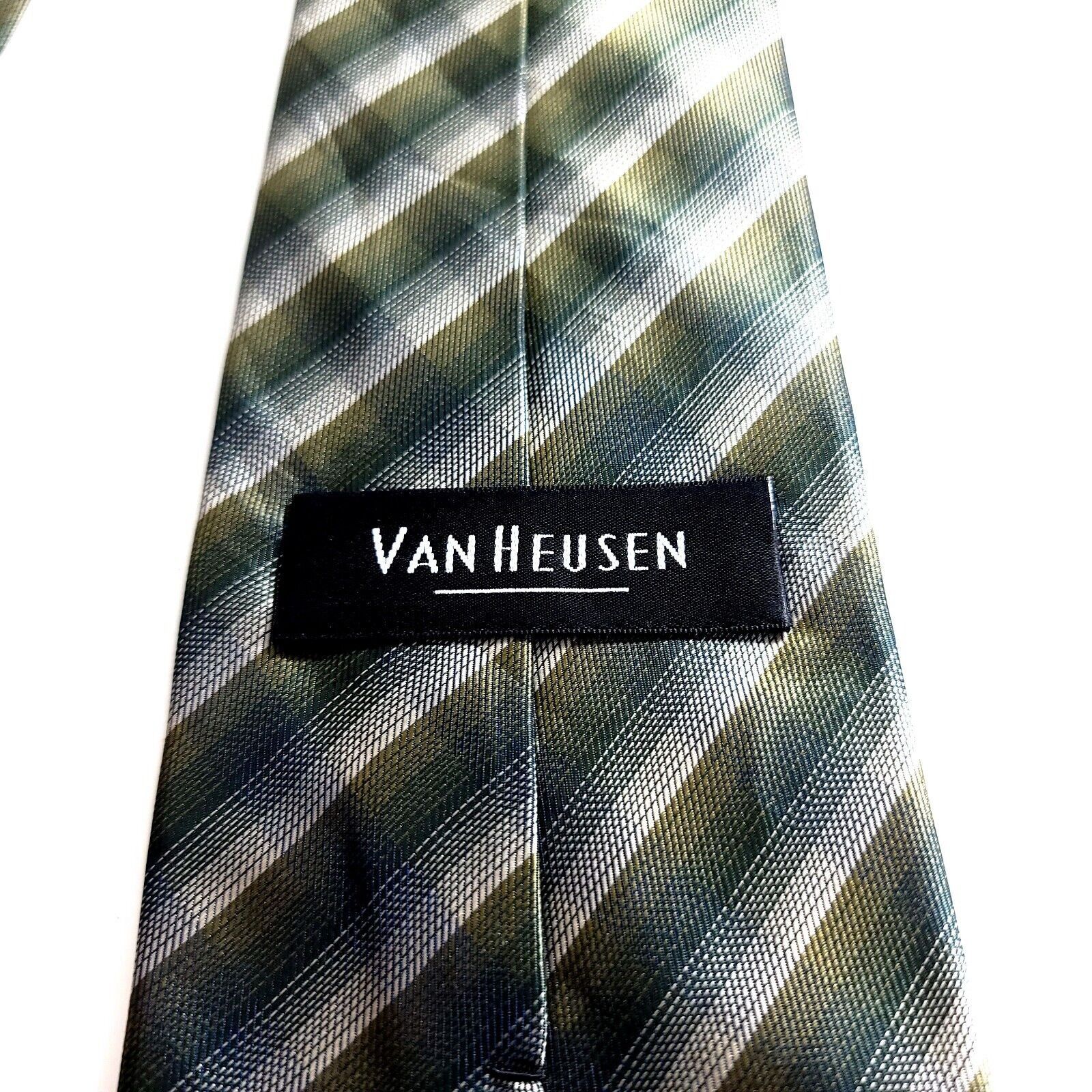 Van Heusen Van Heusen Green Tan Polyester Plaid Tie Size ONE SIZE - 3 Thumbnail