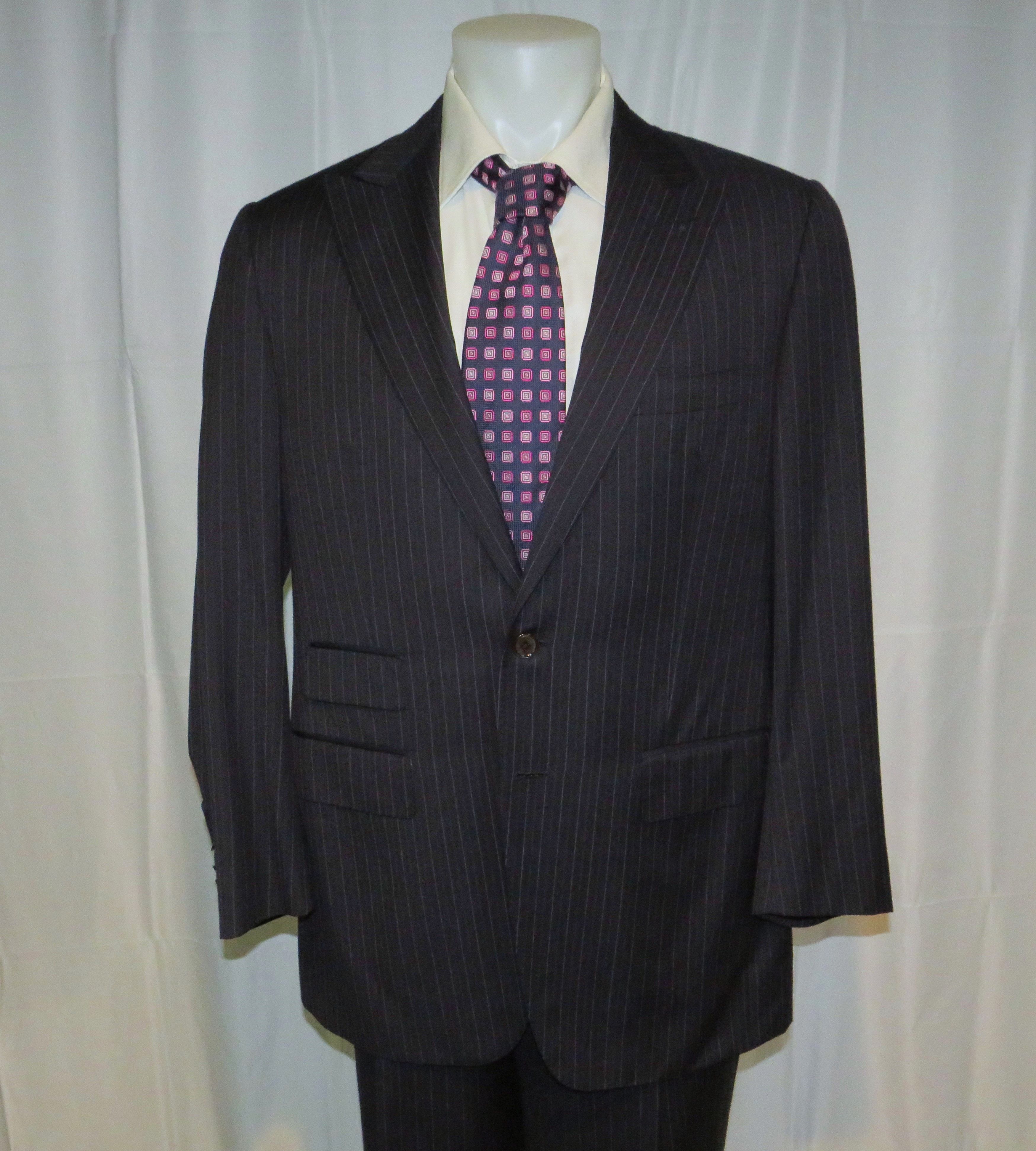 Other Marcello Vero by D'Avenza Navy Striped Two Button Suit 43R Size 44R - 3 Thumbnail