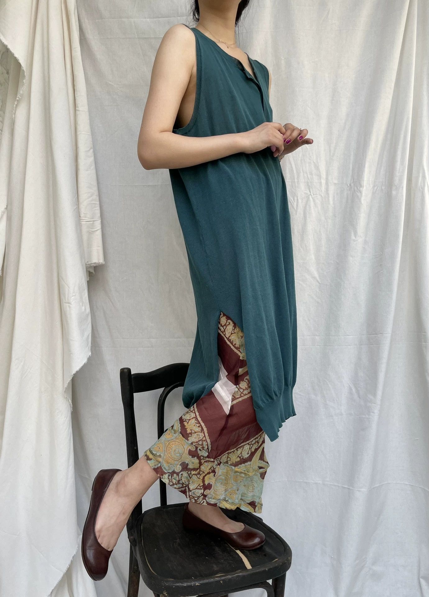 Yohji Yamamoto YOHJI YAMAMOTO 2000s Women's Silk Lake Blue Slit Dress S-M Size S / US 4 / IT 40 - 4 Thumbnail