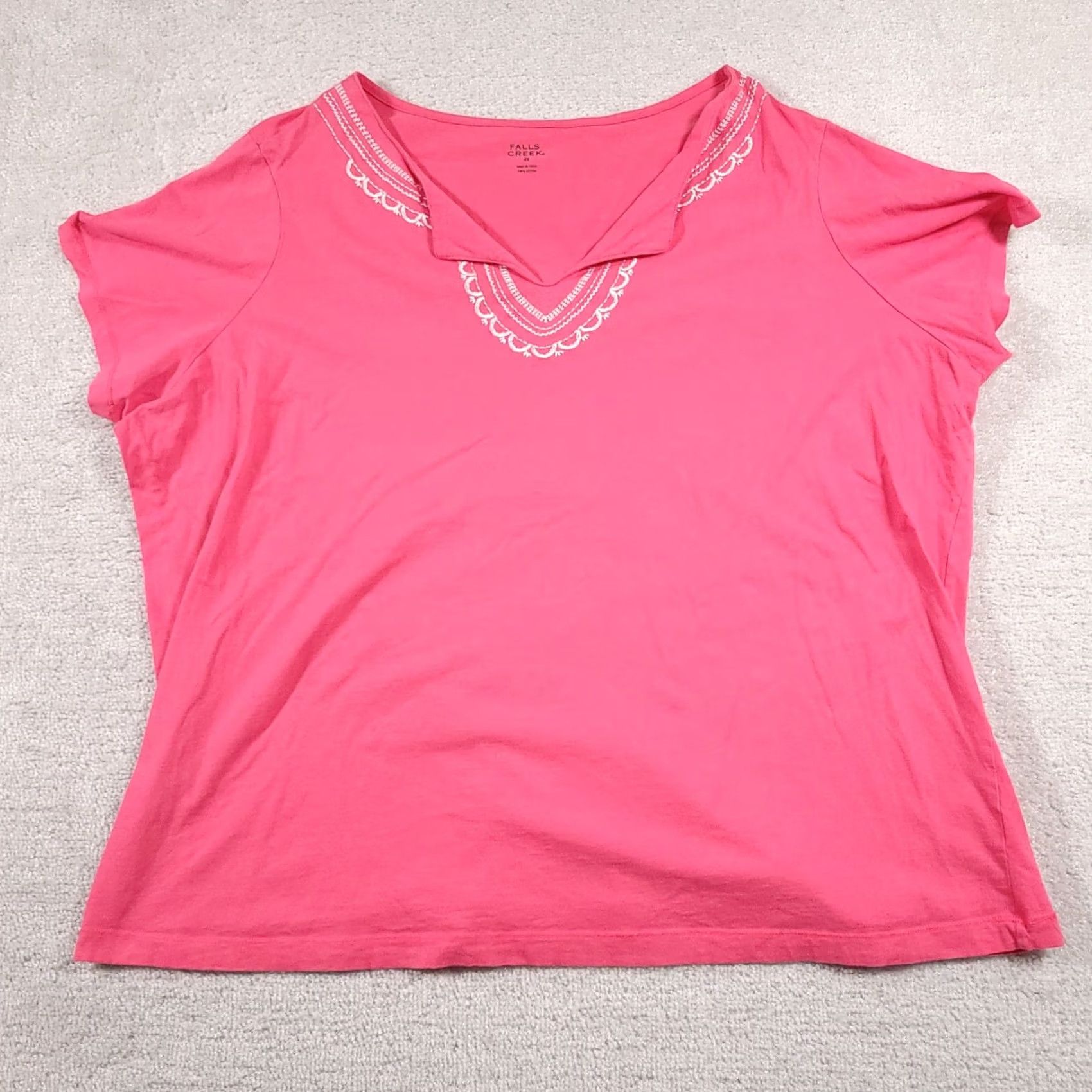 Vintage Falls Creek Shirt Women’s 4X Plus Size Pink Short Sleeve Embroidered V-Neck Boho Shirt Size XXL / US 16-18 / IT 52-54 - 2 Thumbnail