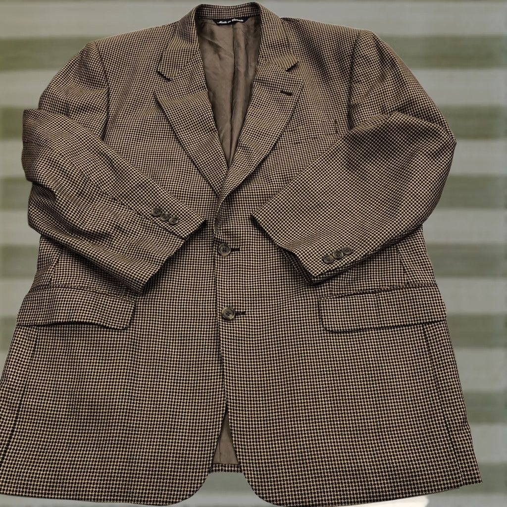 Jack Victor VINTAGE Jack Victor Montreal Blazer Mens 46R Beige Plaid Wool Silk Sport Coat Jacket Size 46R - 1 Thumbnail