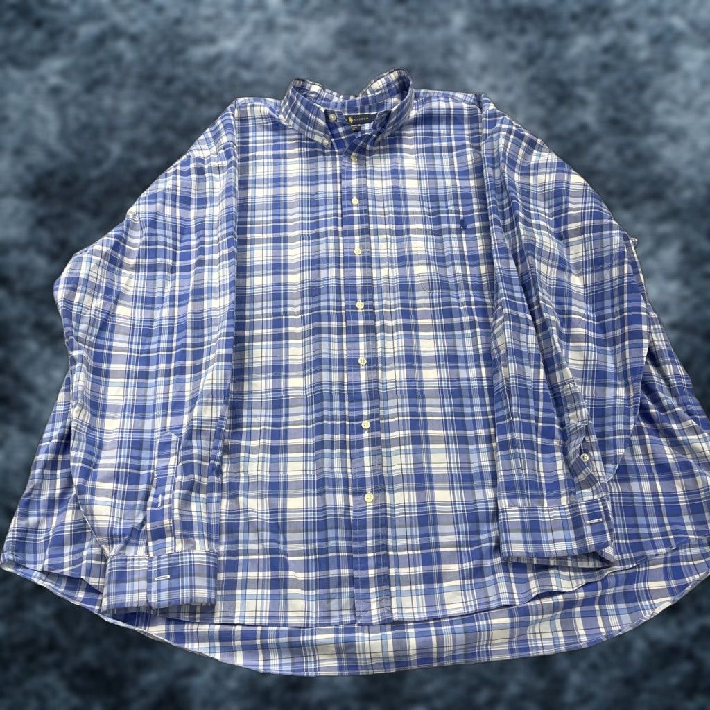 Ralph Lauren Ralph Lauren Shirt Mens 4XB Big Plaid Blue Stretch Long Sleeve 100% Cotton Shirt Mens Big 4X Blue Plaid Cotton Button-Up Long Sleeve Casual Preppy Size US XXL / EU 58 / 5 - 1 Thumbnail