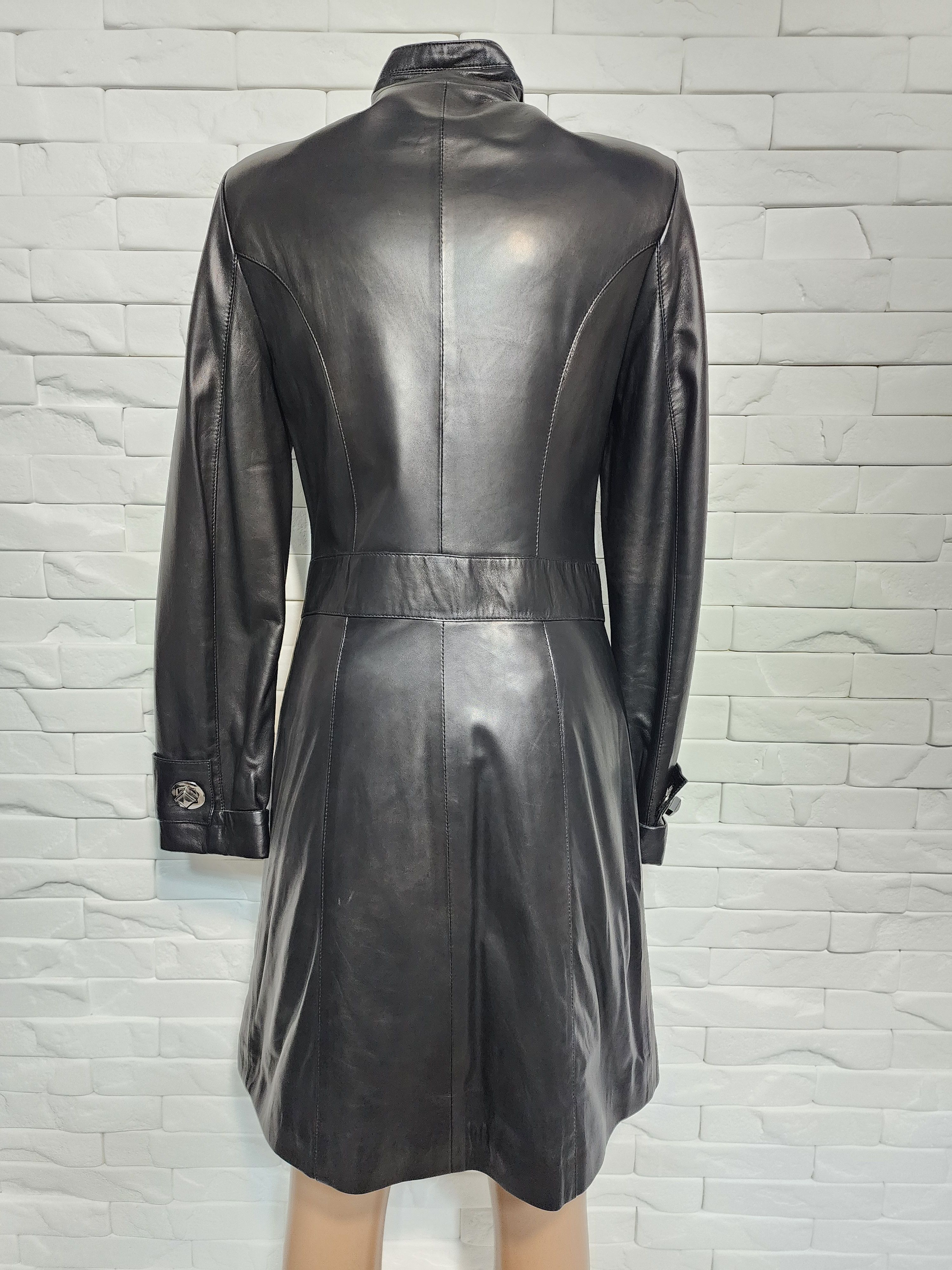 Genuine Leather Black Genuine Leather Jacket: Long Stylish Women's Coat Size S / US 4 / IT 40 - 6 Thumbnail