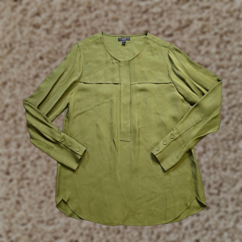 J.Crew J.CREW Blouse Shirt Womens 10 Green Long Sleeve Round Neck Career Holiday Regular Fit Size L / US 10 / IT 46 - 1 Thumbnail