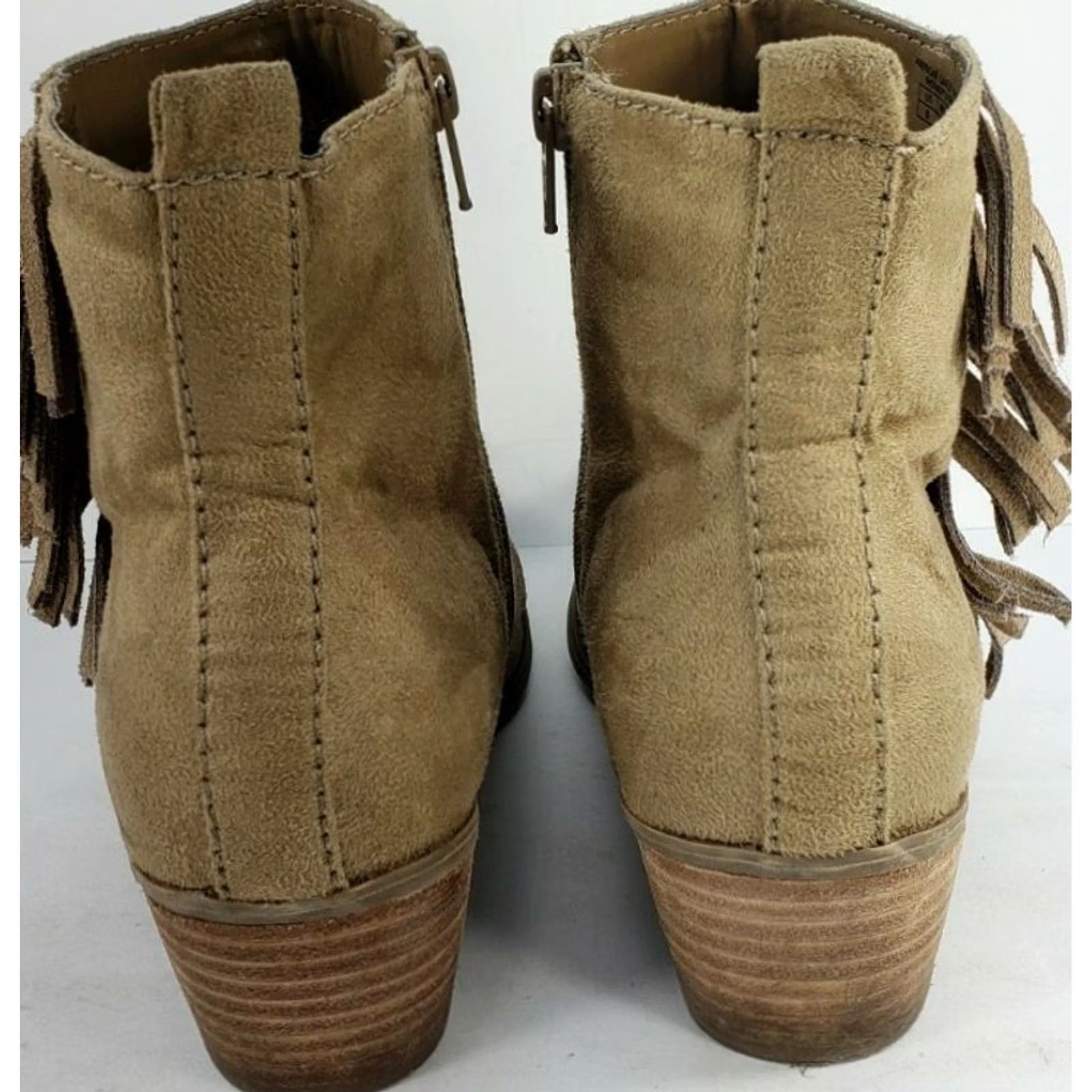 American Eagle Outfitters American Eagle Women's Fall Fringe Side Zip Ankle Booties Faux Suede Size 8 Tan Mid Heel Western Casual Boots Womens Size ONE SIZE - 5 Thumbnail
