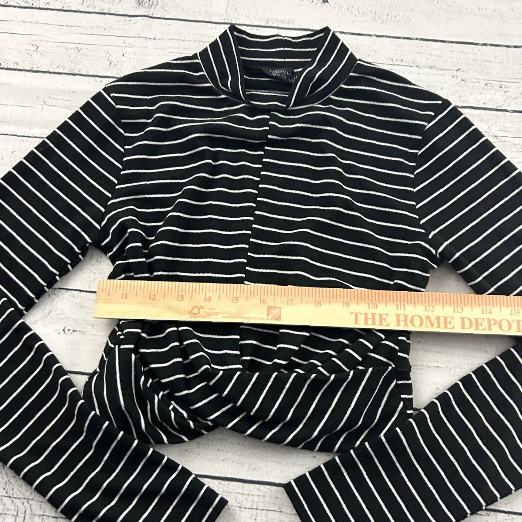 Topshop Topshop Long Sleeve Striped Cropped Blouse Women 6 Black White Multicolor Cropped Shirt Womens 6 Colorful 90s Size M / US 6-8 / IT 42-44 - 4 Thumbnail