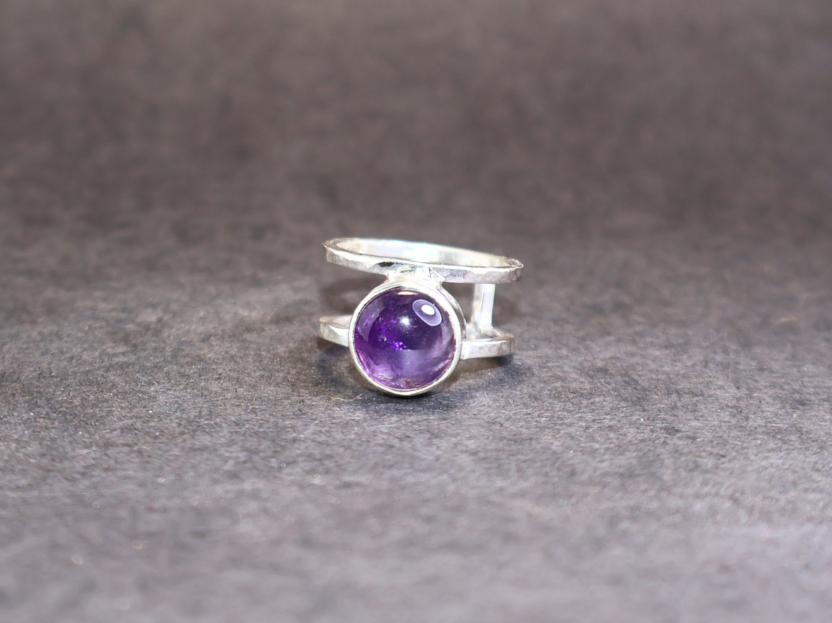 Handmade Amethyst Ring, Double Band, Sterling Silver, Purple Amethyst Size ONE SIZE - 3 Thumbnail