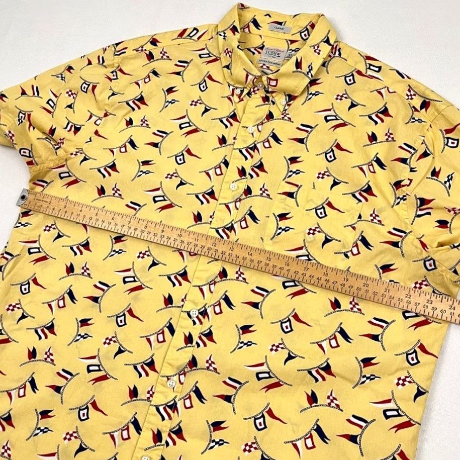 J.Crew J.CREW Shirt Mens XL Yellow Flag Sailing Nautical 100's 2-Ply Yarns Button-Up Short Sleeve Casual Classic Outdoor Size US XL / EU 56 / 4 - 5 Thumbnail