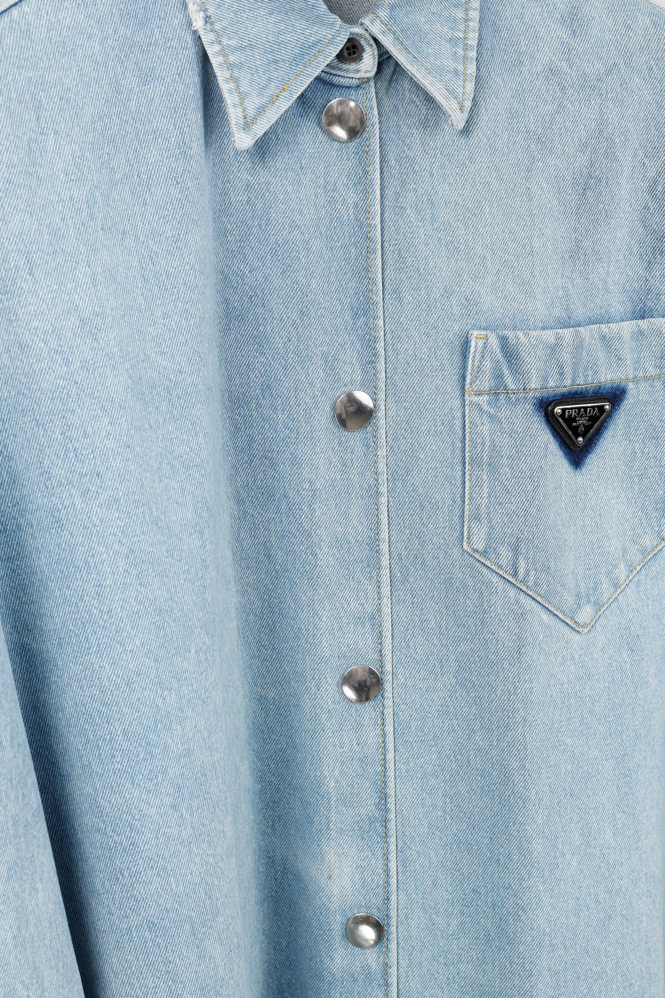 Prada Prada Bleu Distressed Oversized Organic Denim Shirt Size XS / US 0-2 / IT 36-38 - 9 Thumbnail