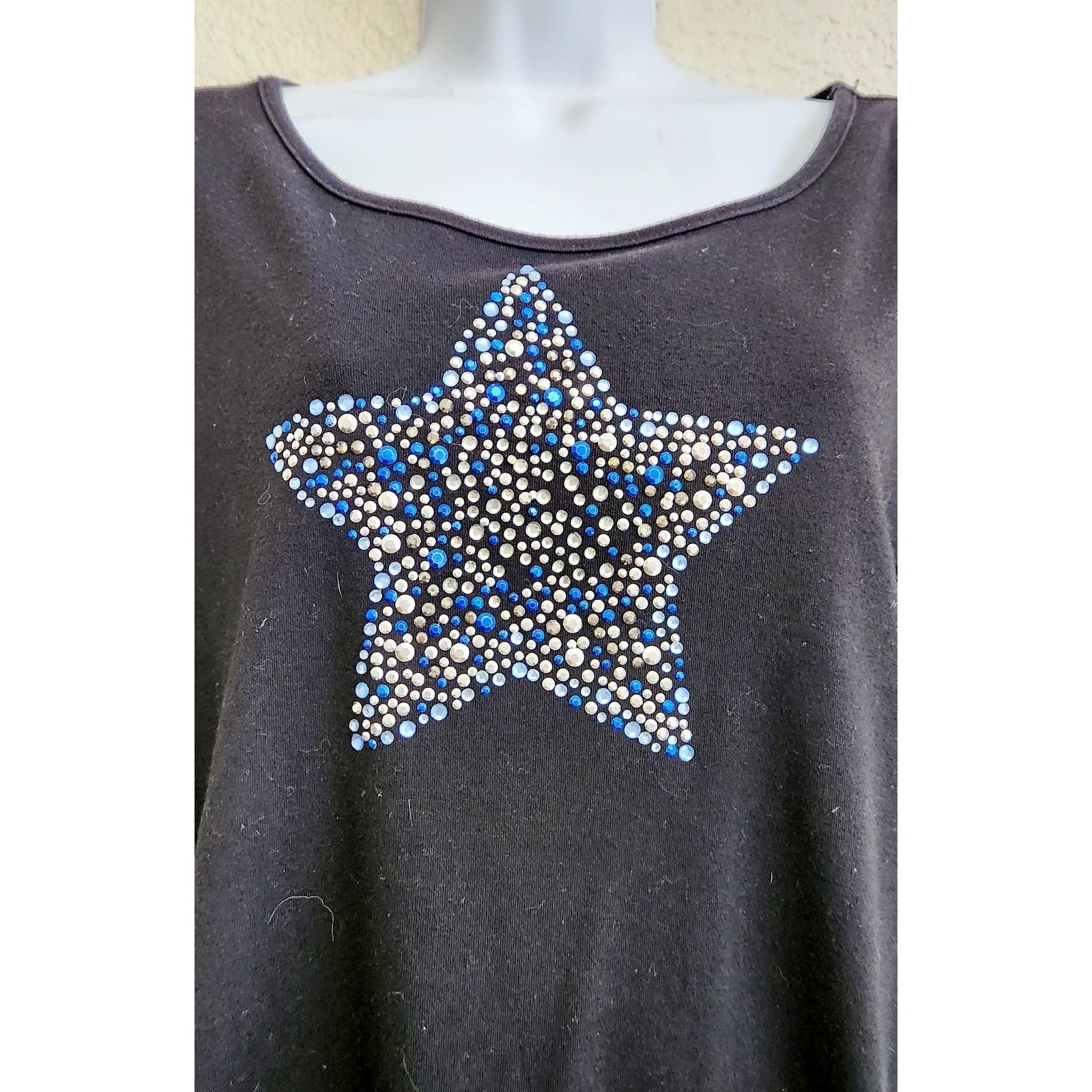 Other Quacker Factory Black Blue Rhinestone Star Top 2X Plus Size XXL / US 16-18 / IT 52-54 - 2 Thumbnail