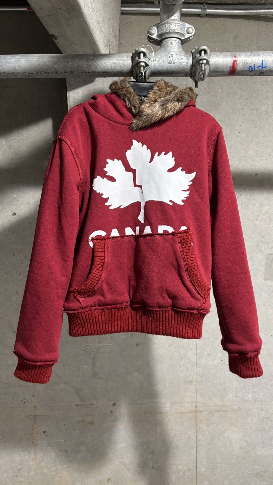 Pre-owned Grailed Rehab By Stunmic “canada” Fur Lined Hoodie In Red