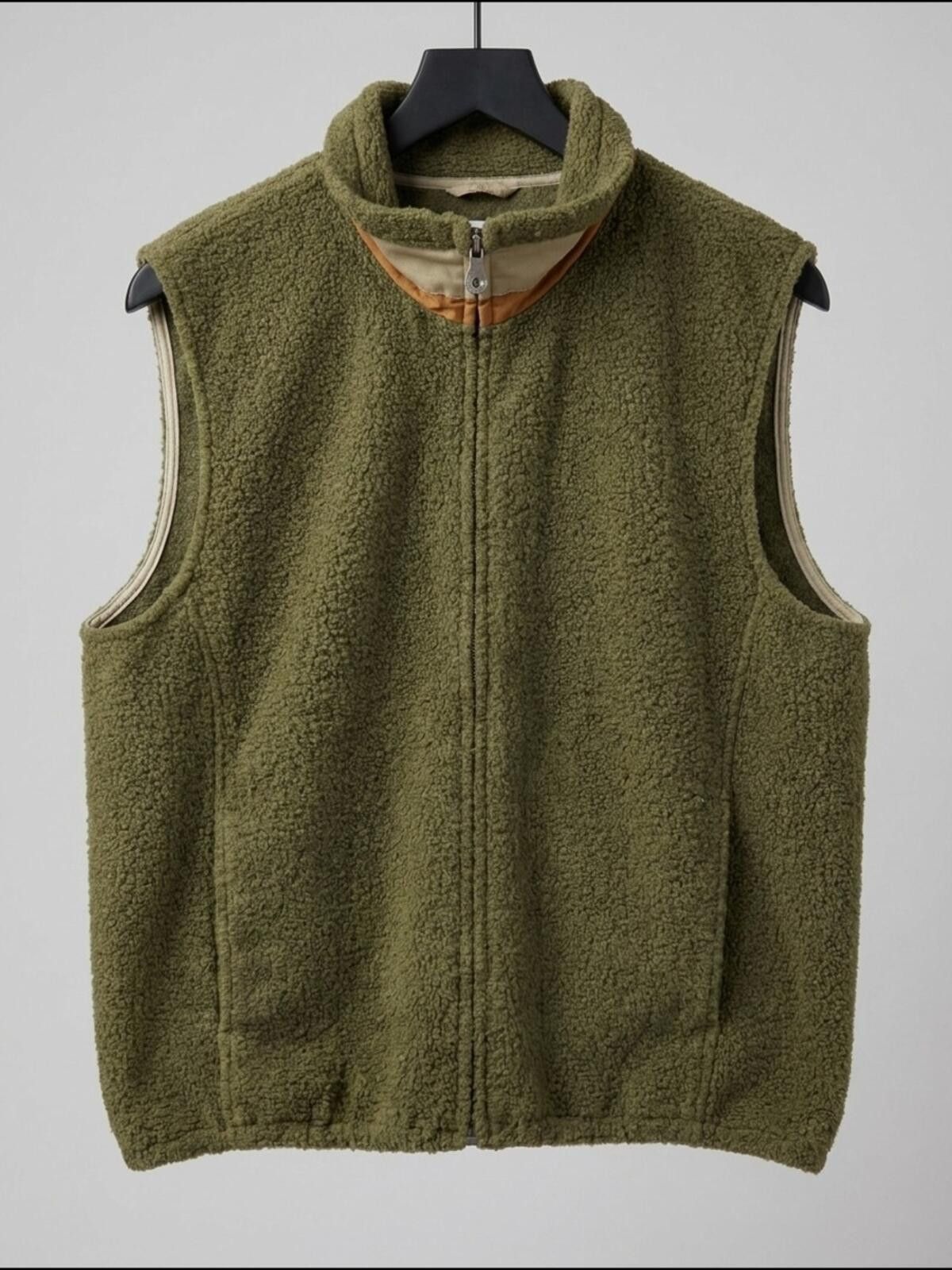 Lands' End Lands' End Olive Green Sherpa Fleece Vest with Contrast Trim Size US L / EU 52-54 / 3 - 1 Thumbnail