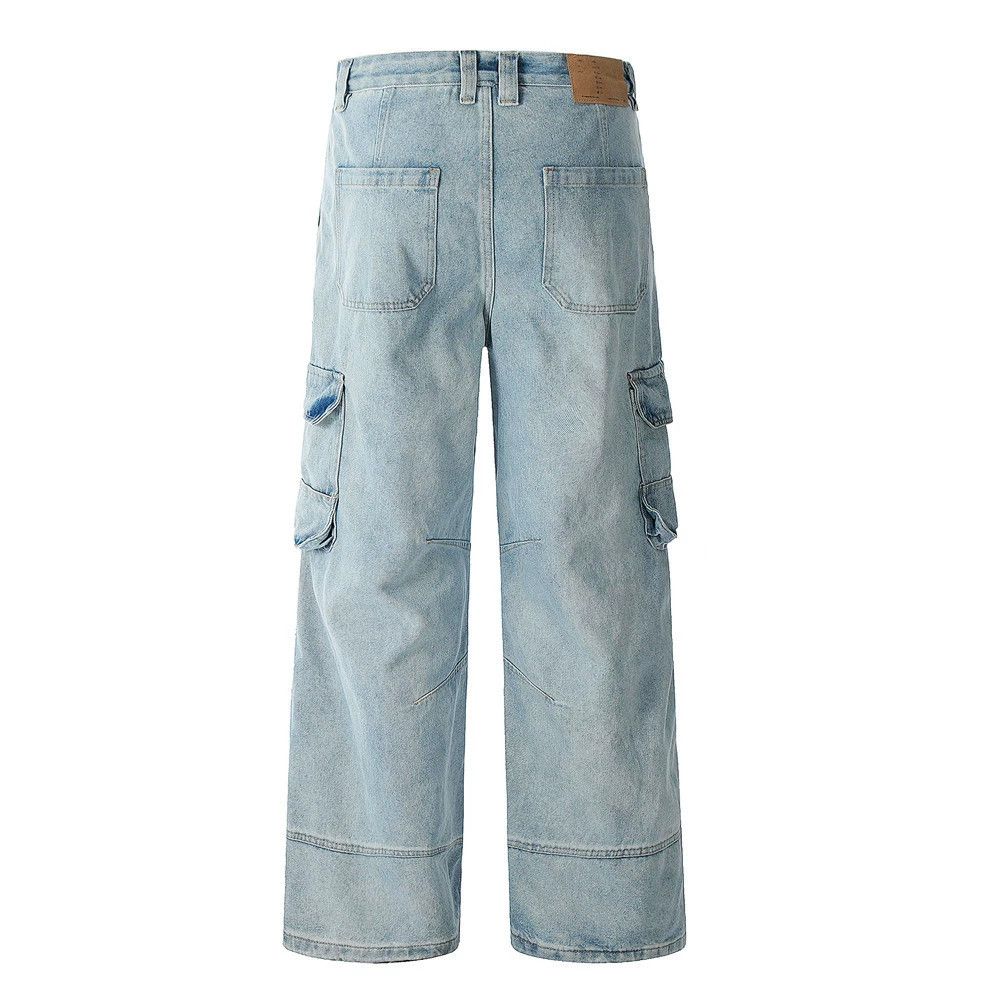 Vintage Punk washed men's distressed straight-leg work jeans Size US 32 / EU 48 - 2 Thumbnail
