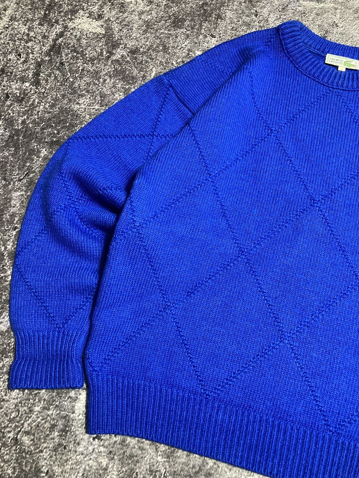 Lacoste Vintage 80s Chemise Lacoste Diamond Blue Knit Wool Sweater Size US L / EU 52-54 / 3 - 2 Thumbnail