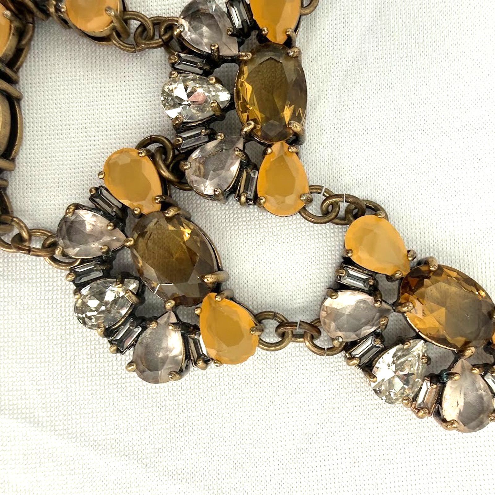 J.Crew J Crew Statement Necklace Gold Tone Amber Clear Rhinestone Size ONE SIZE - 2 Thumbnail