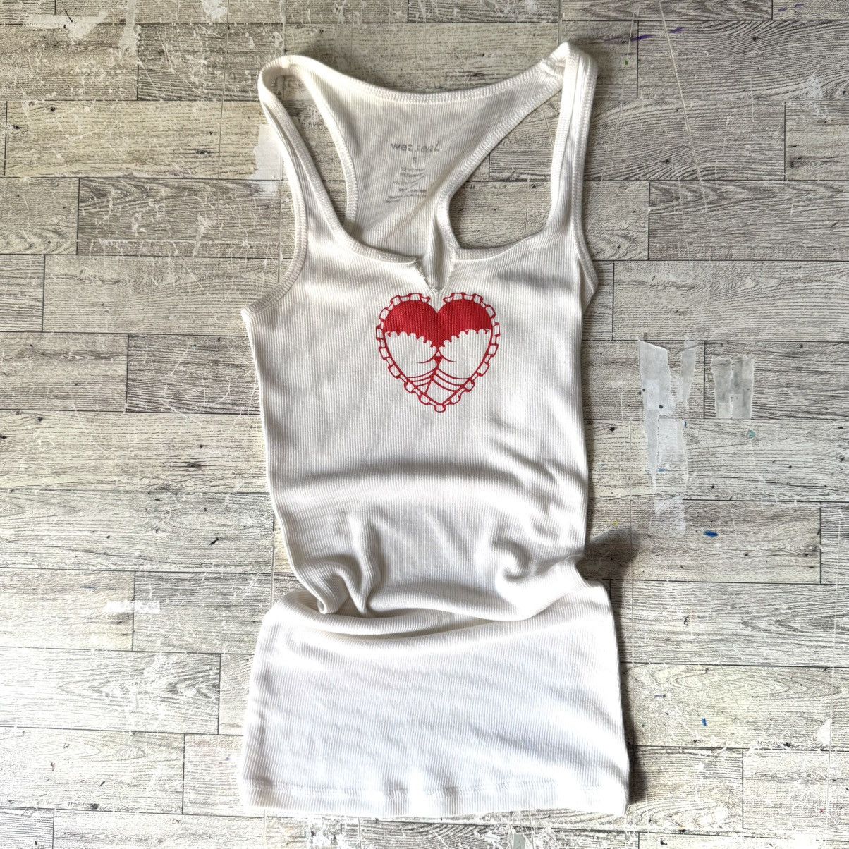 Vintage Retro, Ribbed, Racerback Heart Graphic Tank Top Size S / US 4 / IT 40 - 3 Thumbnail