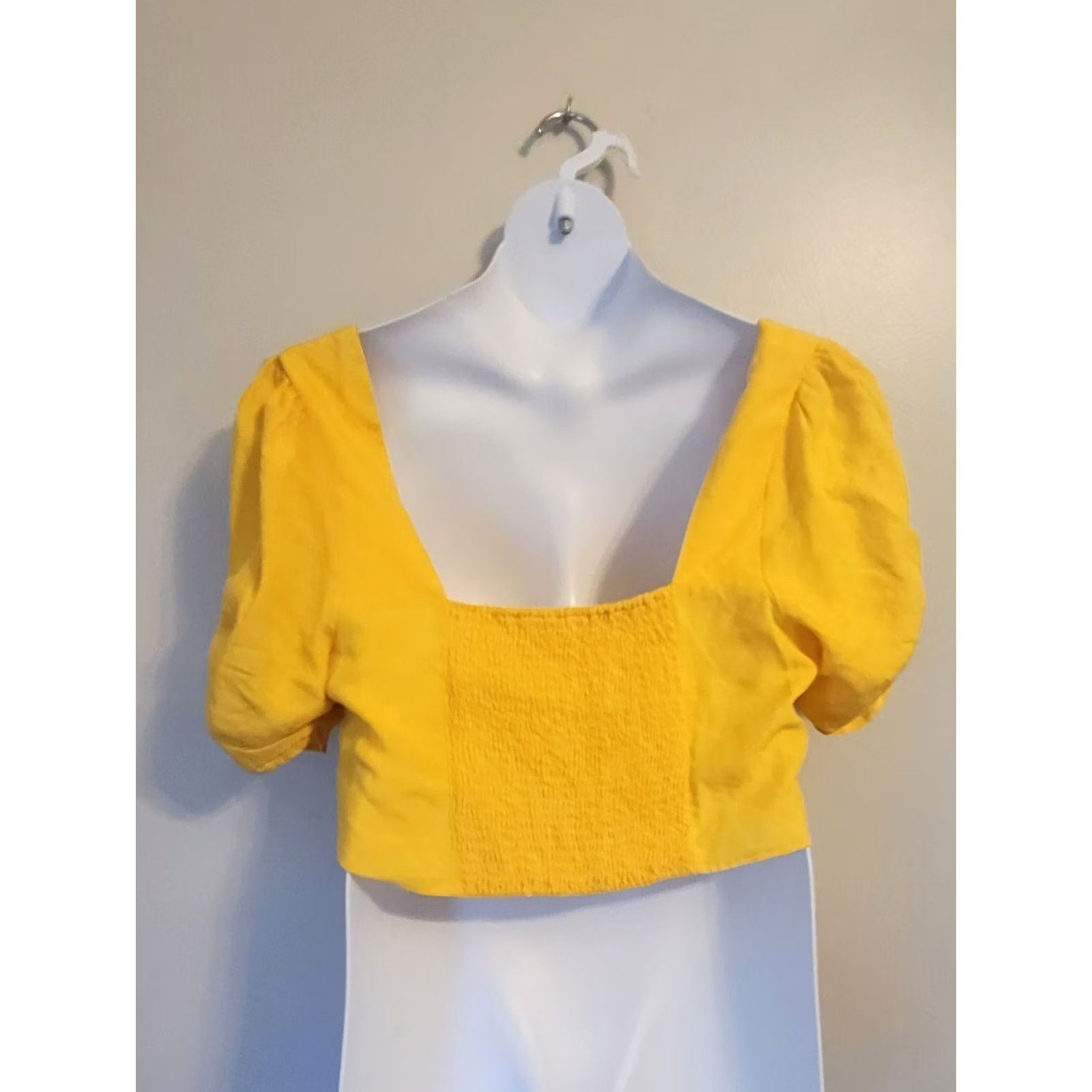 Forever 21 FOREVER 21 Top Womens 1X Yellow Plus Linen Ruched Crop Pinup Clubwear Size XL / US 12-14 / IT 48-50 - 2 Thumbnail