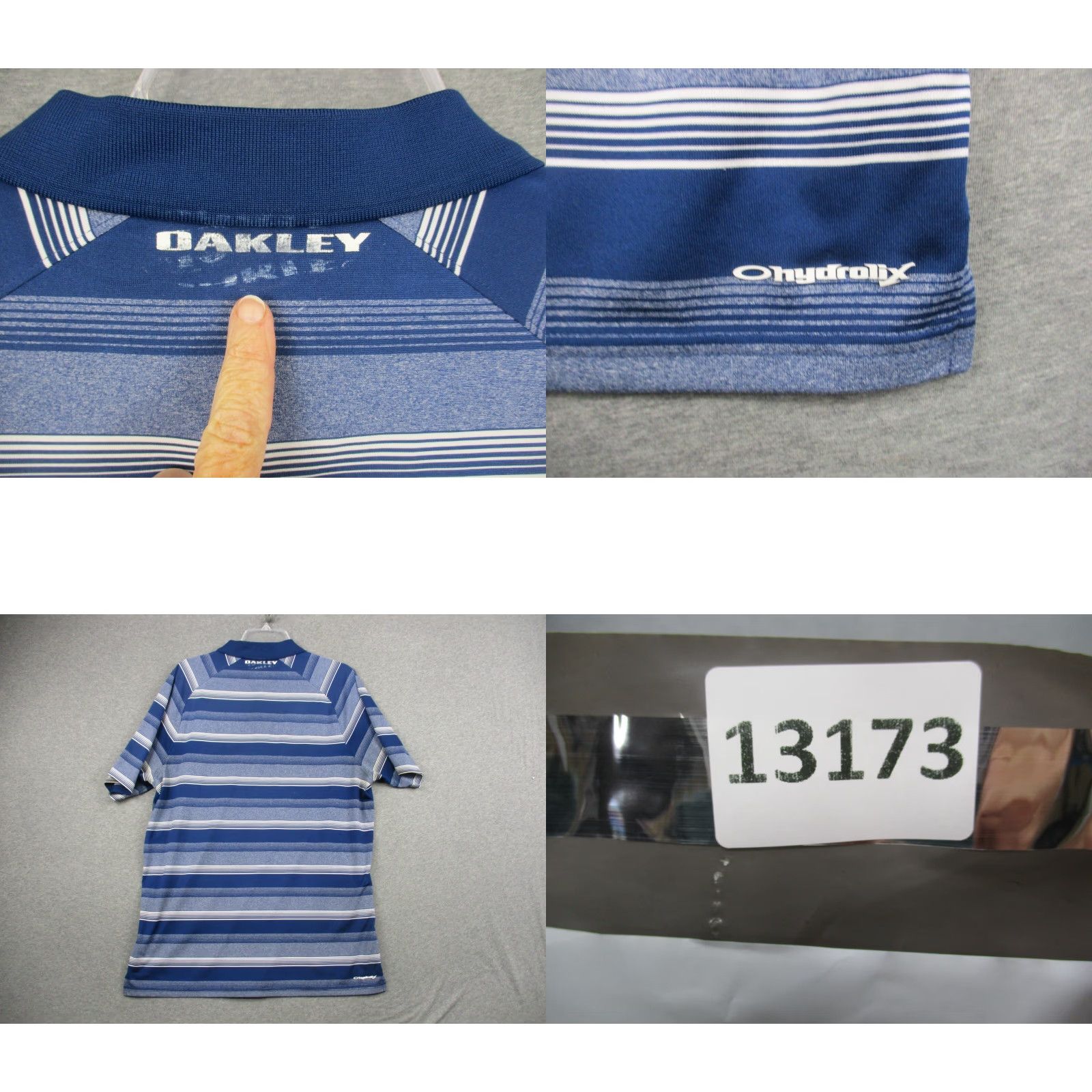 Oakley Oakley Hydrolix Sport Golf Polo Shirt Men's Large Blue Striped Stretch TPC Polo Shirt Logo Sports Golf Size US L / EU 52-54 / 3 - 8 Thumbnail